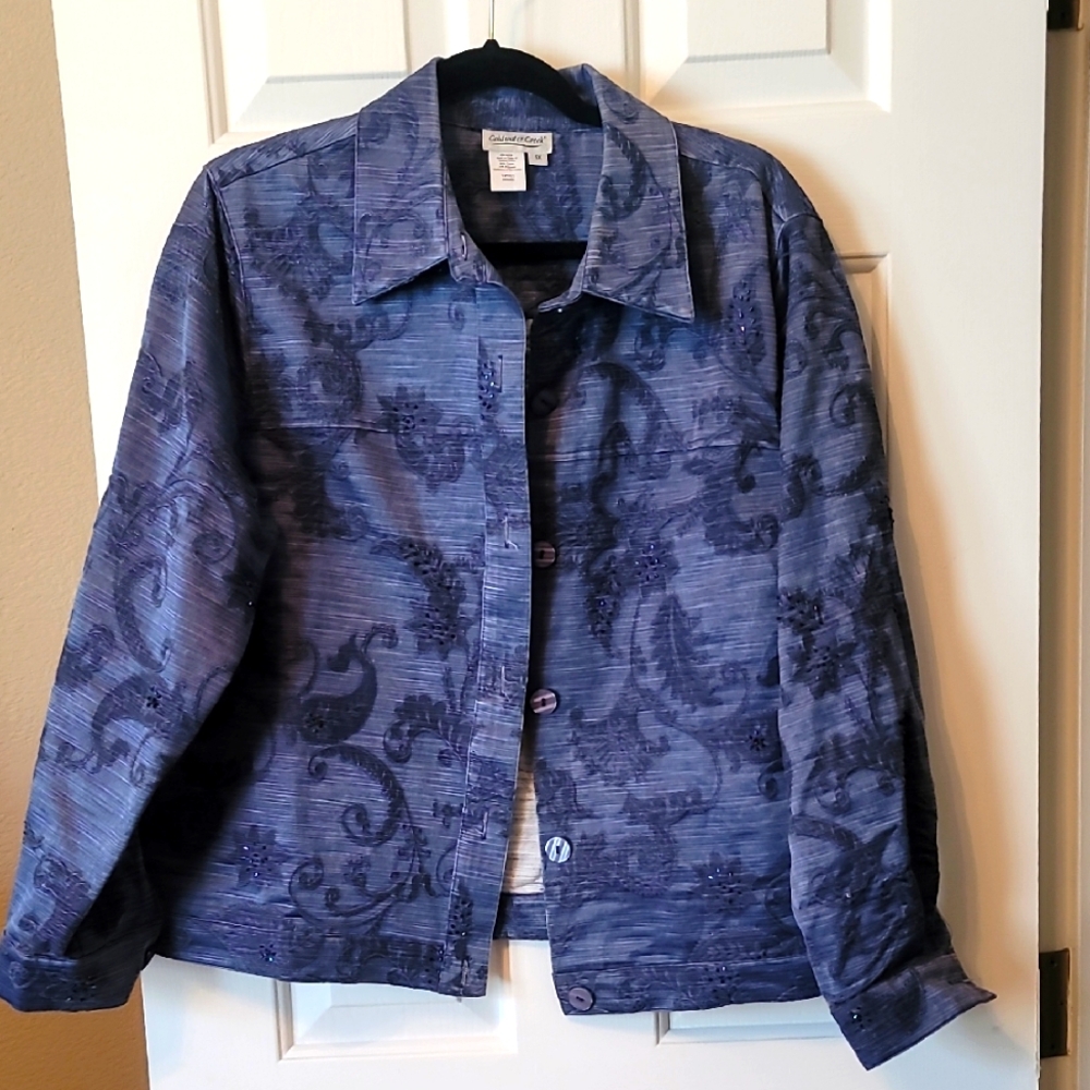Coldwater Creek Women's Blue Patterned Jacket EUC 1X